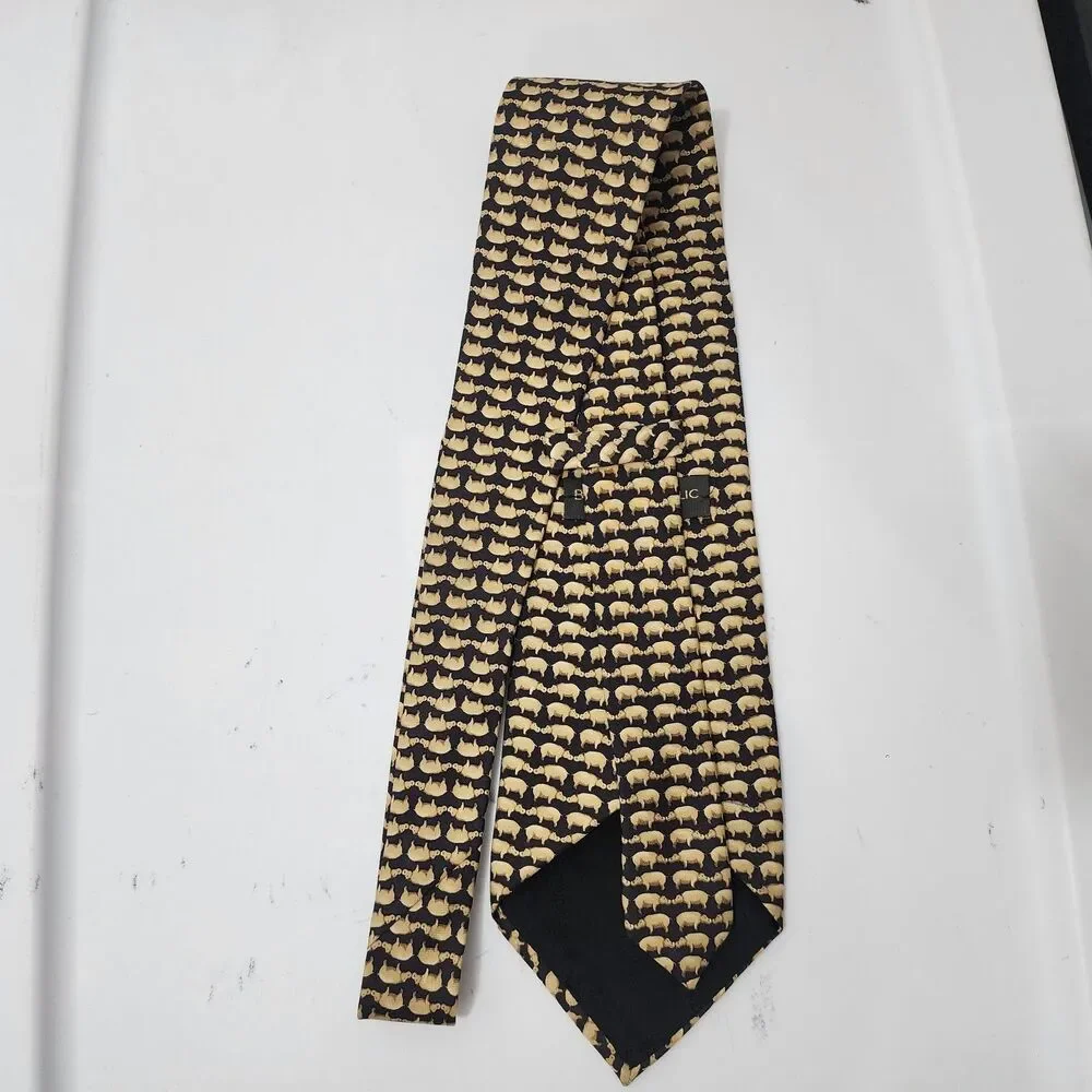 Vintage Banana Republic Silk Classic Neck Tie Italy Black Gold Hippo Novelty 56